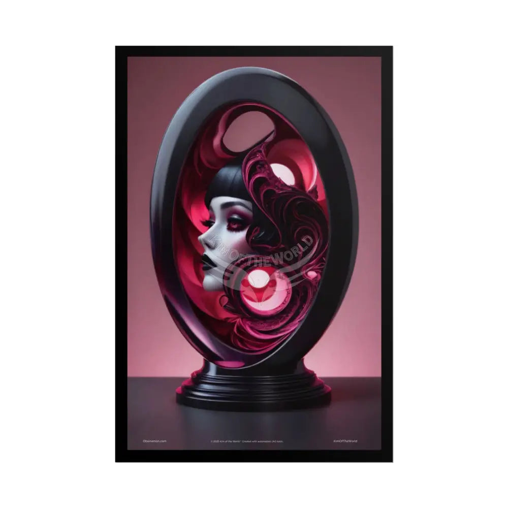 Gothic Fashion Floral Lady Woman Weird Surreal Portrait Black & Red Satin 3D Moon Art Poster — Black & Red Fashion