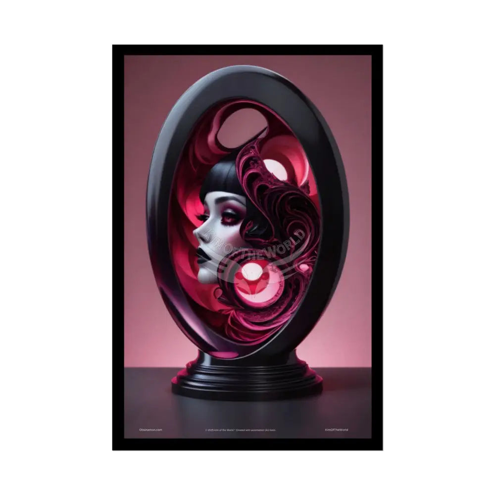 Gothic Fashion Floral Lady Woman Weird Surreal Portrait Black & Red Satin 3D Moon Art Poster — Black & Red Fashion