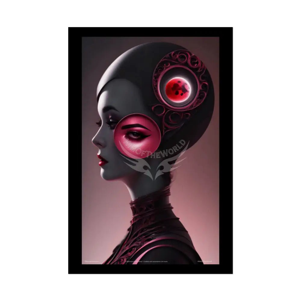 Gothic Fashion Floral Lady Woman Weird Surreal Portrait Black & Red Satin 3D Moon Art Poster — Black & Red Fashion