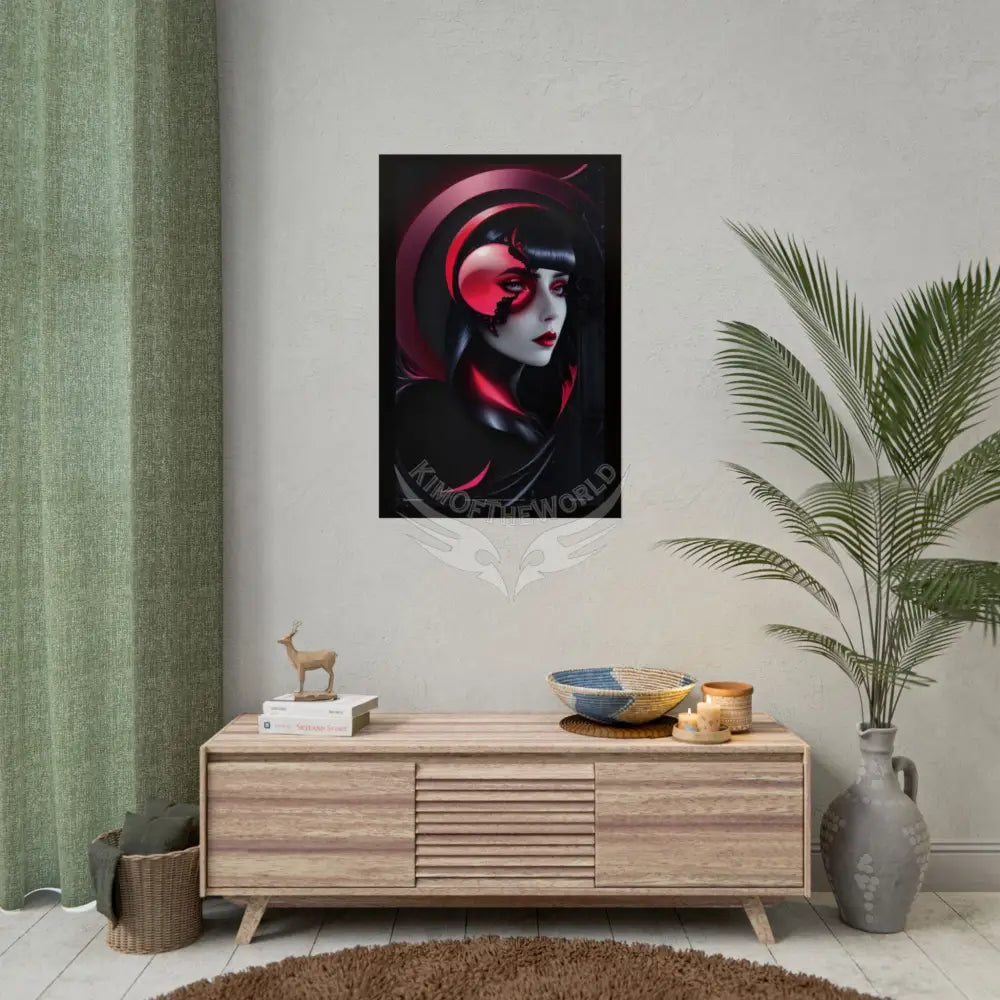 Gothic Fashion Floral Lady Woman Weird Surreal Portrait Black & Red Satin 3D Moon Art Poster — Black & Red Fashion