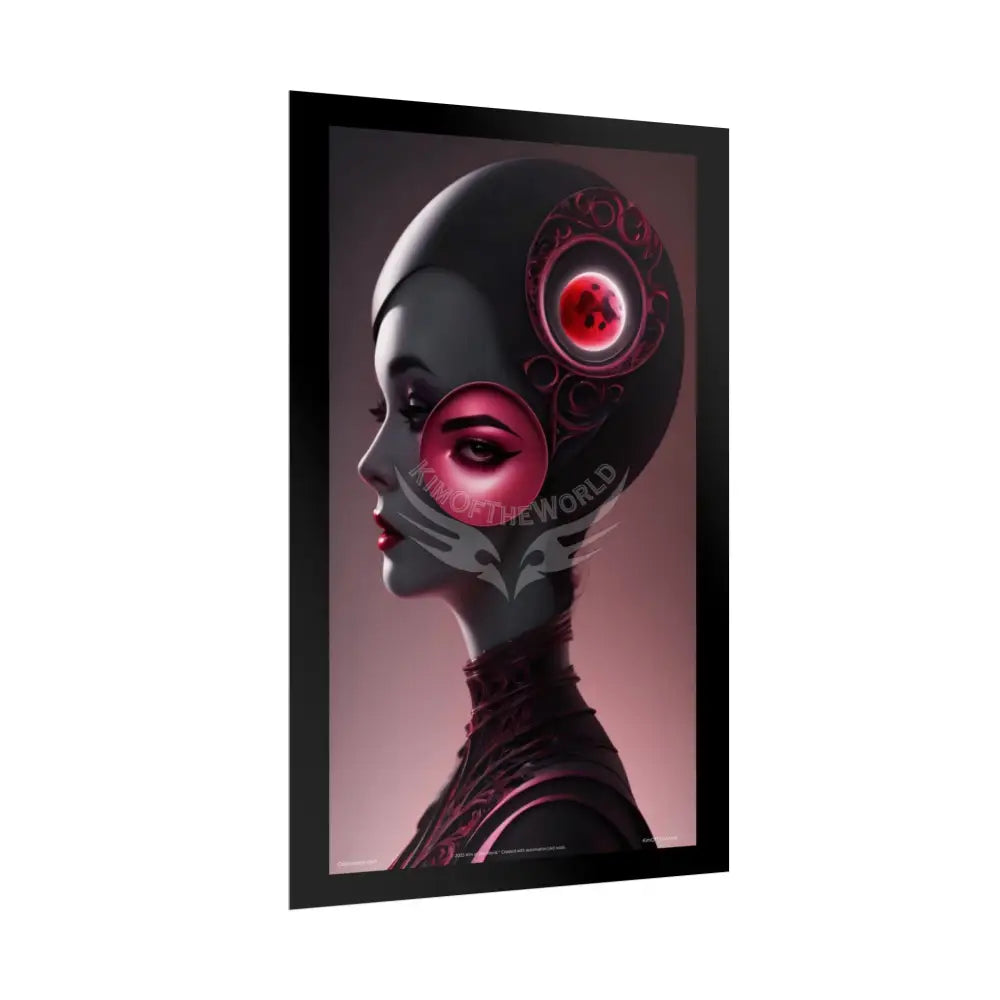 Gothic Fashion Floral Lady Woman Weird Surreal Portrait Black & Red Satin 3D Moon Art Poster — Black & Red Fashion