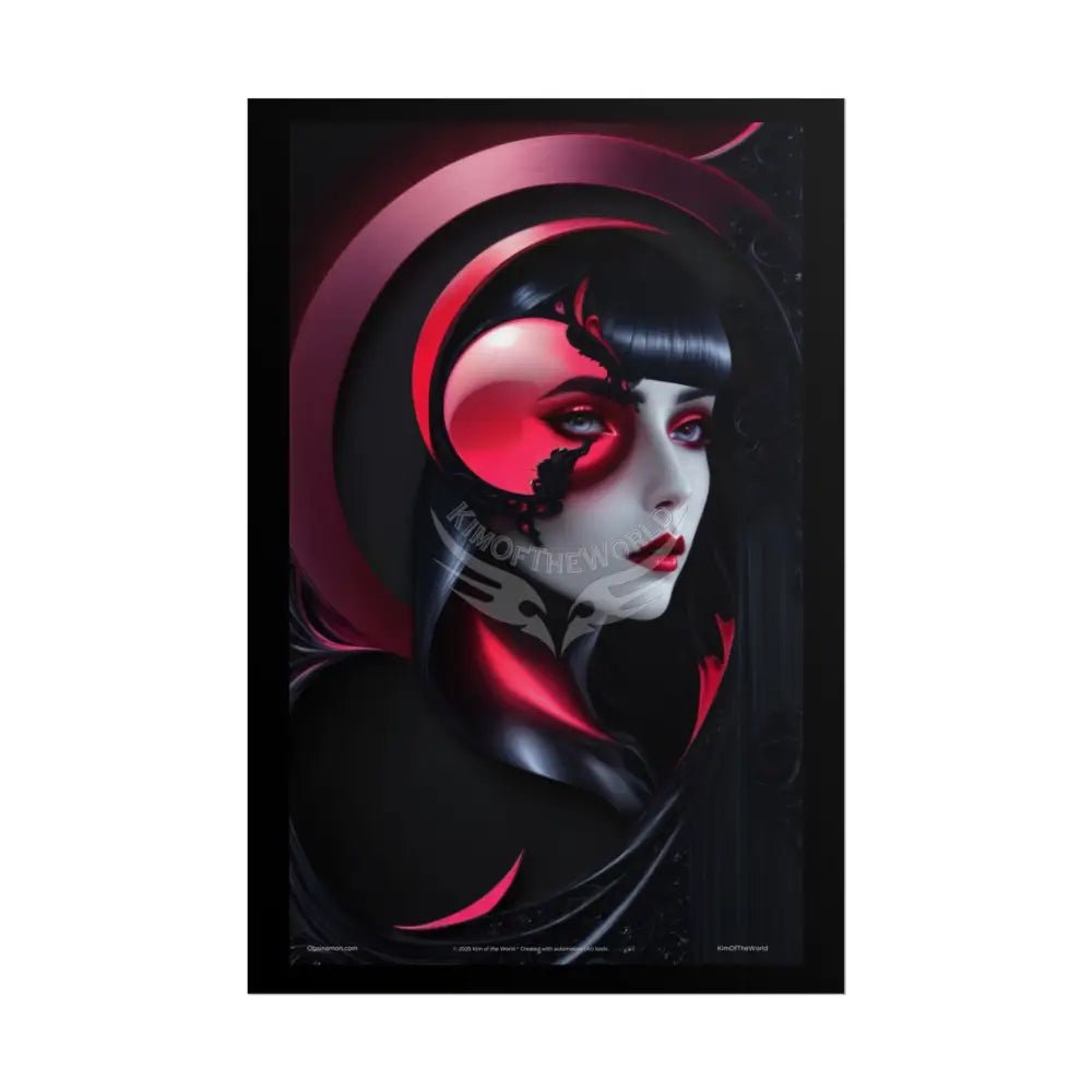 Gothic Fashion Floral Lady Woman Weird Surreal Portrait Black & Red Satin 3D Moon Art Poster — Black & Red Fashion
