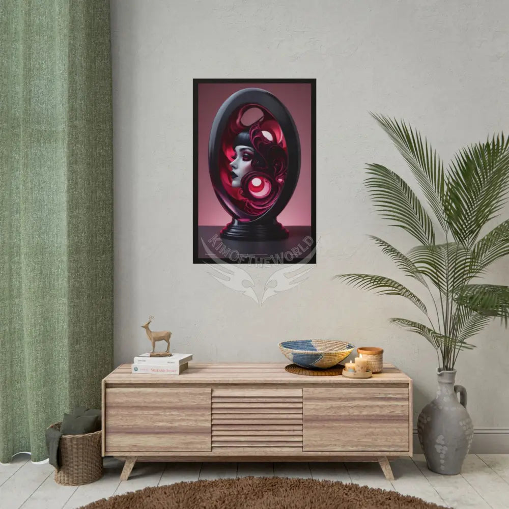Gothic Fashion Floral Lady Woman Weird Surreal Portrait Black & Red Satin 3D Moon Art Poster — Black & Red Fashion