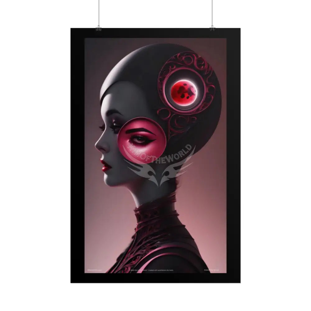 Gothic Fashion Floral Lady Woman Weird Surreal Portrait Black & Red Satin 3D Moon Art Poster — Black & Red Fashion