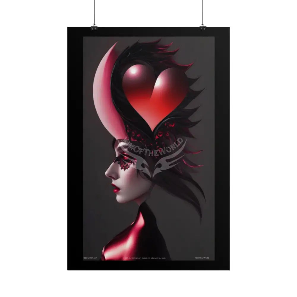 Gothic Fashion Floral Lady Woman Weird Surreal Portrait Black & Red Satin 3D Moon Art Poster — Black & Red Fashion