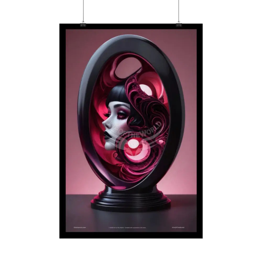 Gothic Fashion Floral Lady Woman Weird Surreal Portrait Black & Red Satin 3D Moon Art Poster — Black & Red Fashion