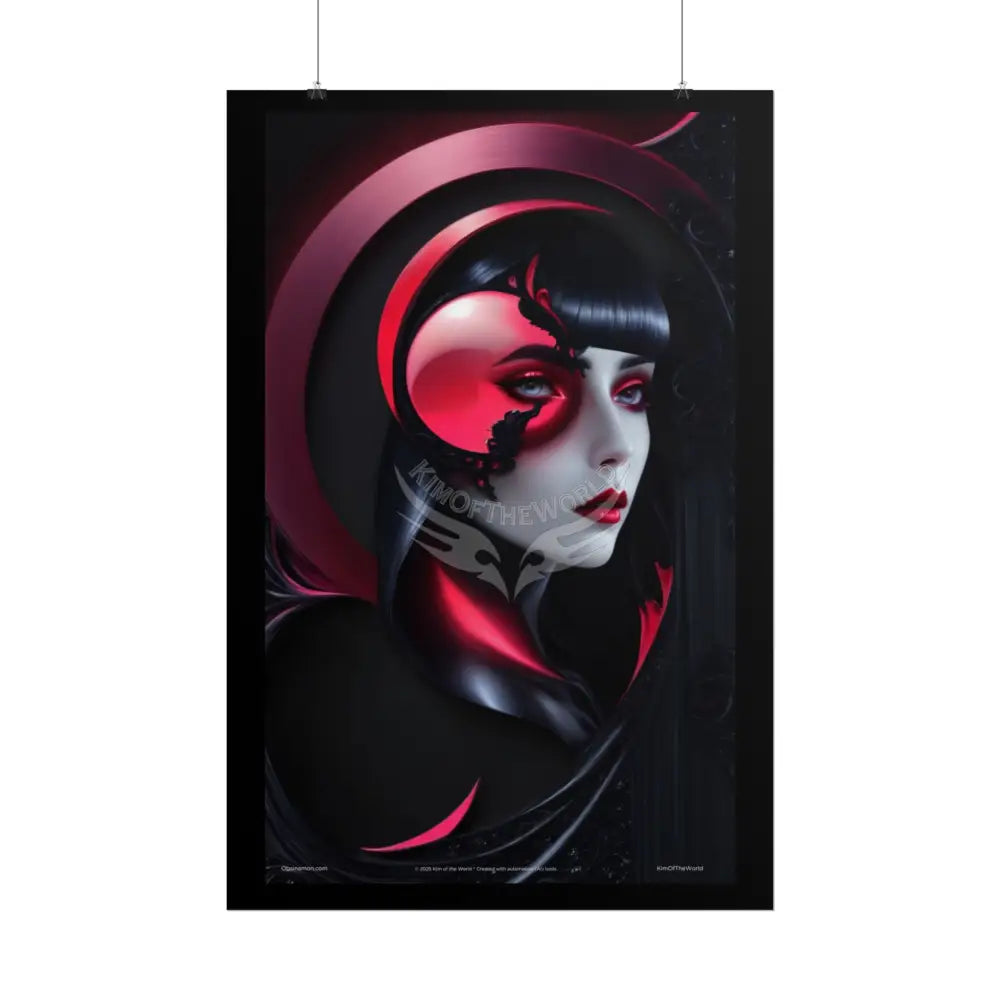 Gothic Fashion Floral Lady Woman Weird Surreal Portrait Black & Red Satin 3D Moon Art Poster — Black & Red Fashion