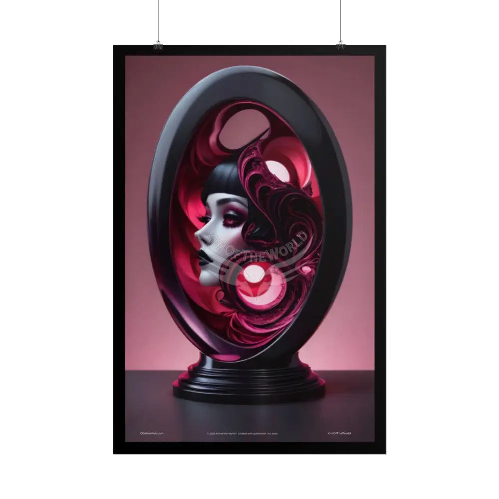 Gothic Fashion Floral Lady Woman Weird Surreal Portrait Black & Red Satin 3D Moon Art Poster — Black & Red Fashion