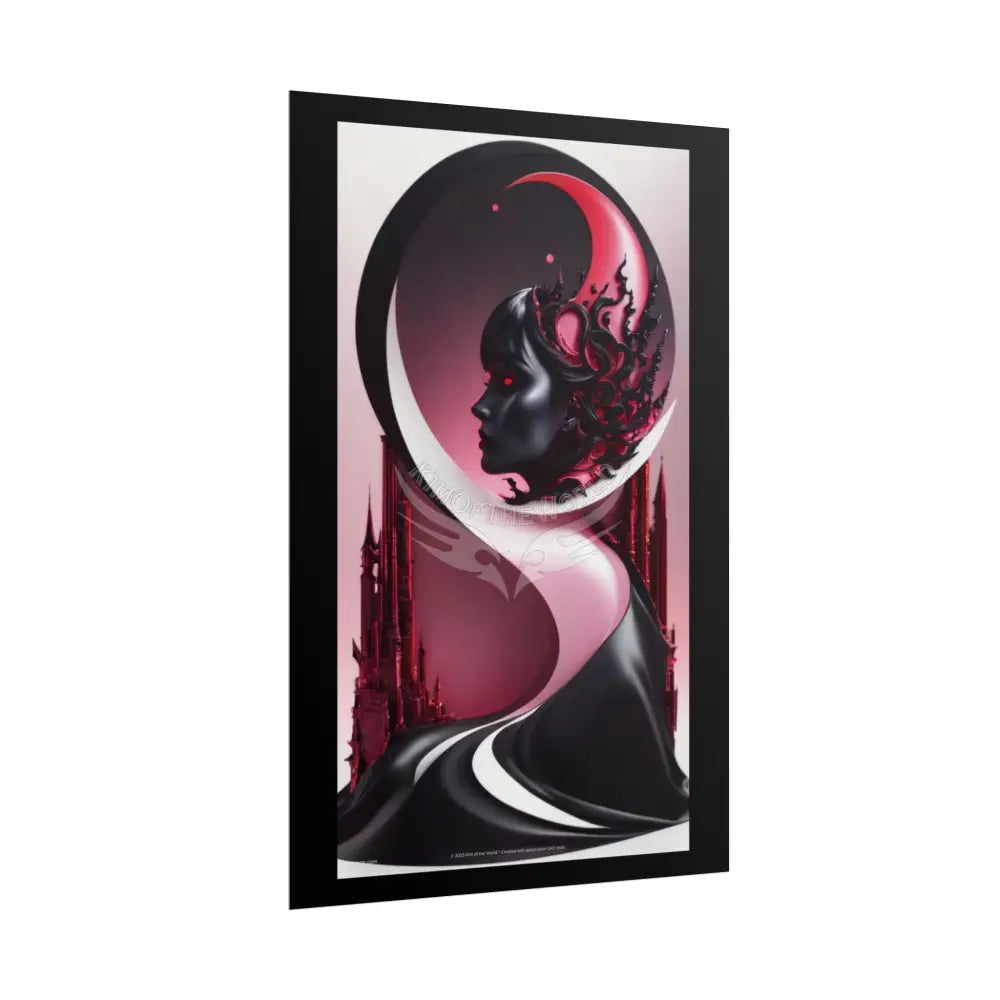 Gothic Fashion Floral Lady Woman Weird Surreal Portrait Black & Red Satin 3D Moon Art Poster — Black & Red Fashion