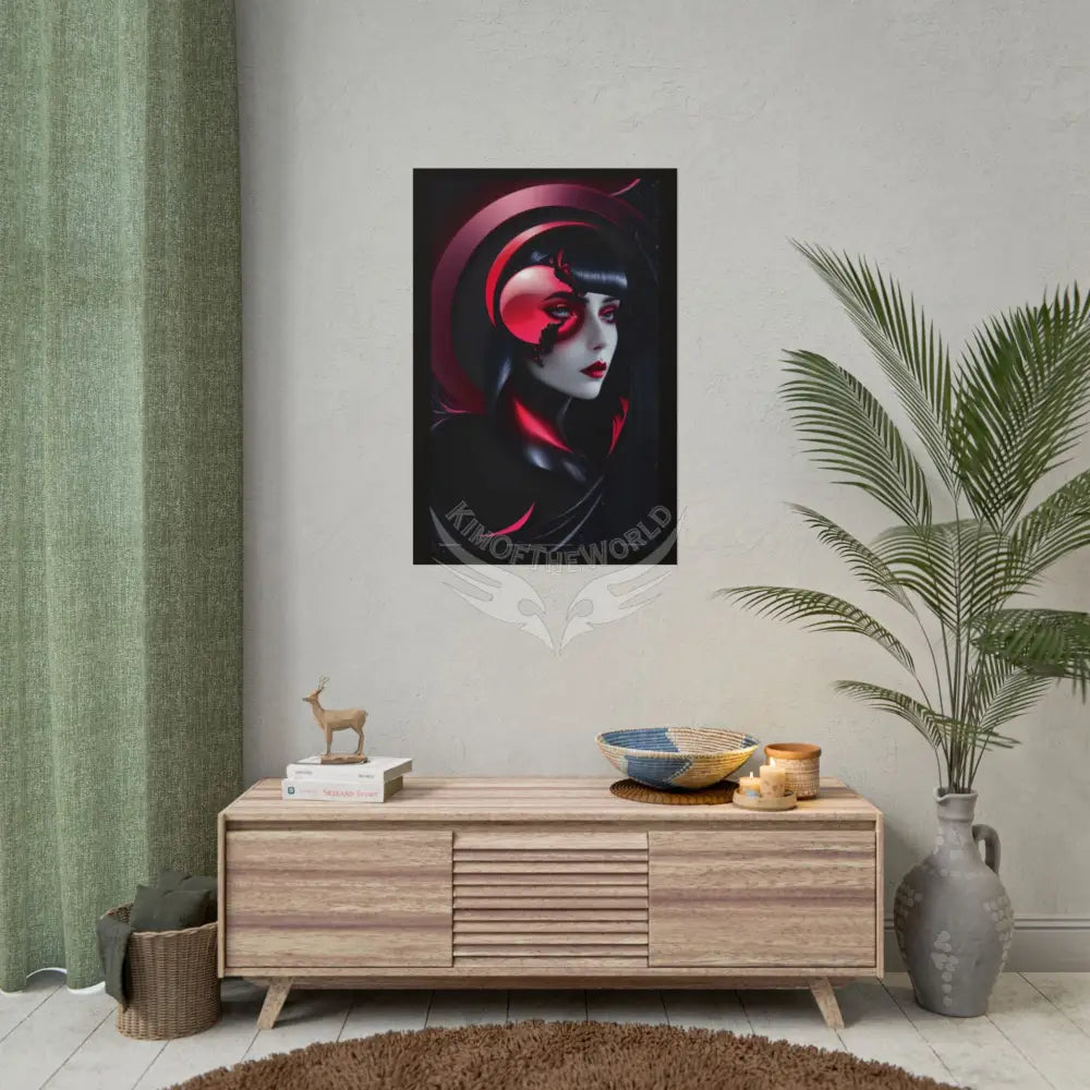 Gothic Fashion Floral Lady Woman Weird Surreal Portrait Black & Red Satin 3D Moon Art Poster — Black & Red Fashion