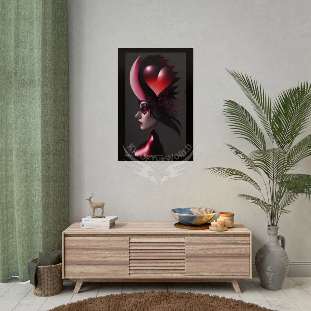 Gothic Fashion Floral Lady Woman Weird Surreal Portrait Black & Red Satin 3D Moon Art Poster — Black & Red Fashion
