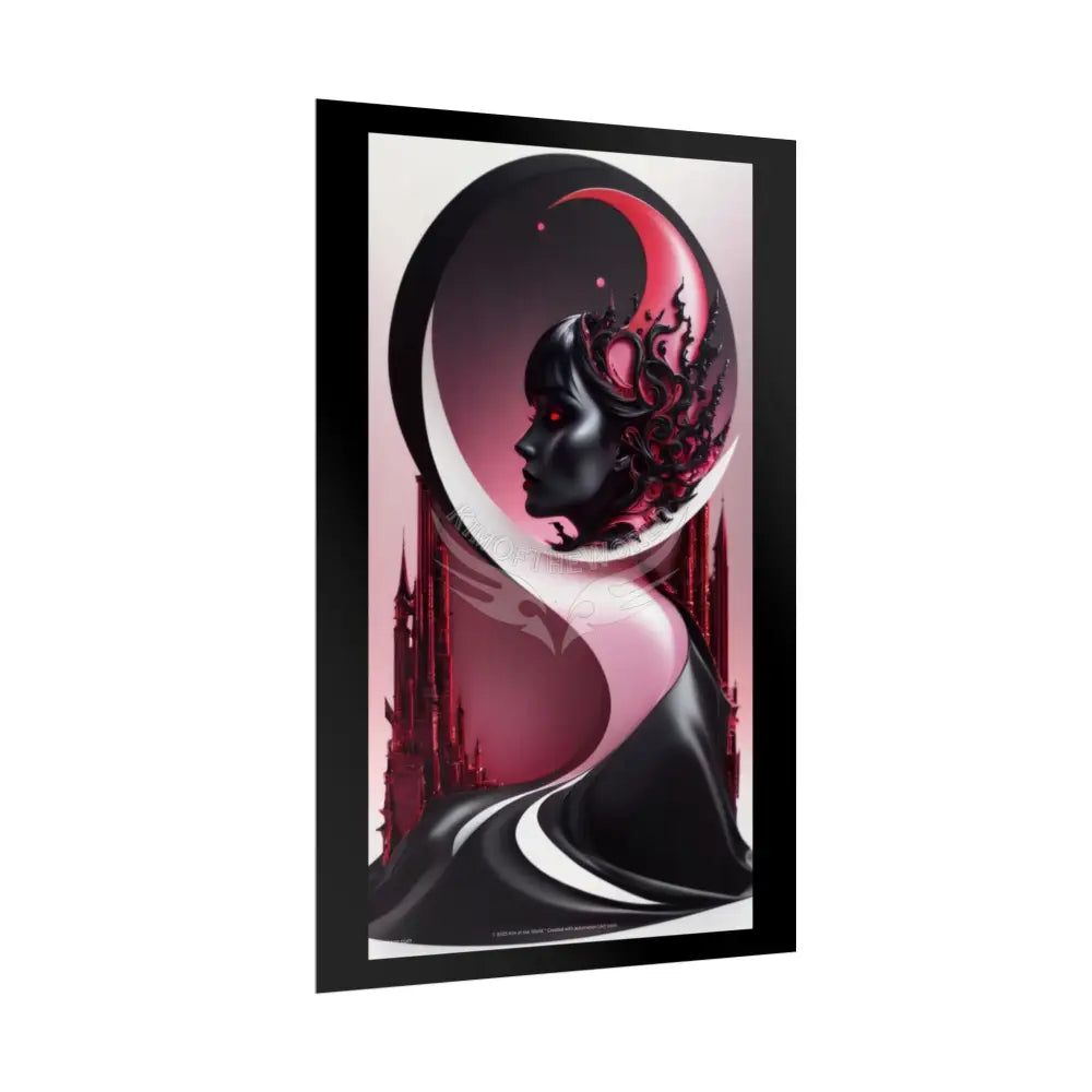 Gothic Fashion Floral Lady Woman Weird Surreal Portrait Black & Red Satin 3D Moon Art Poster — Black & Red Fashion