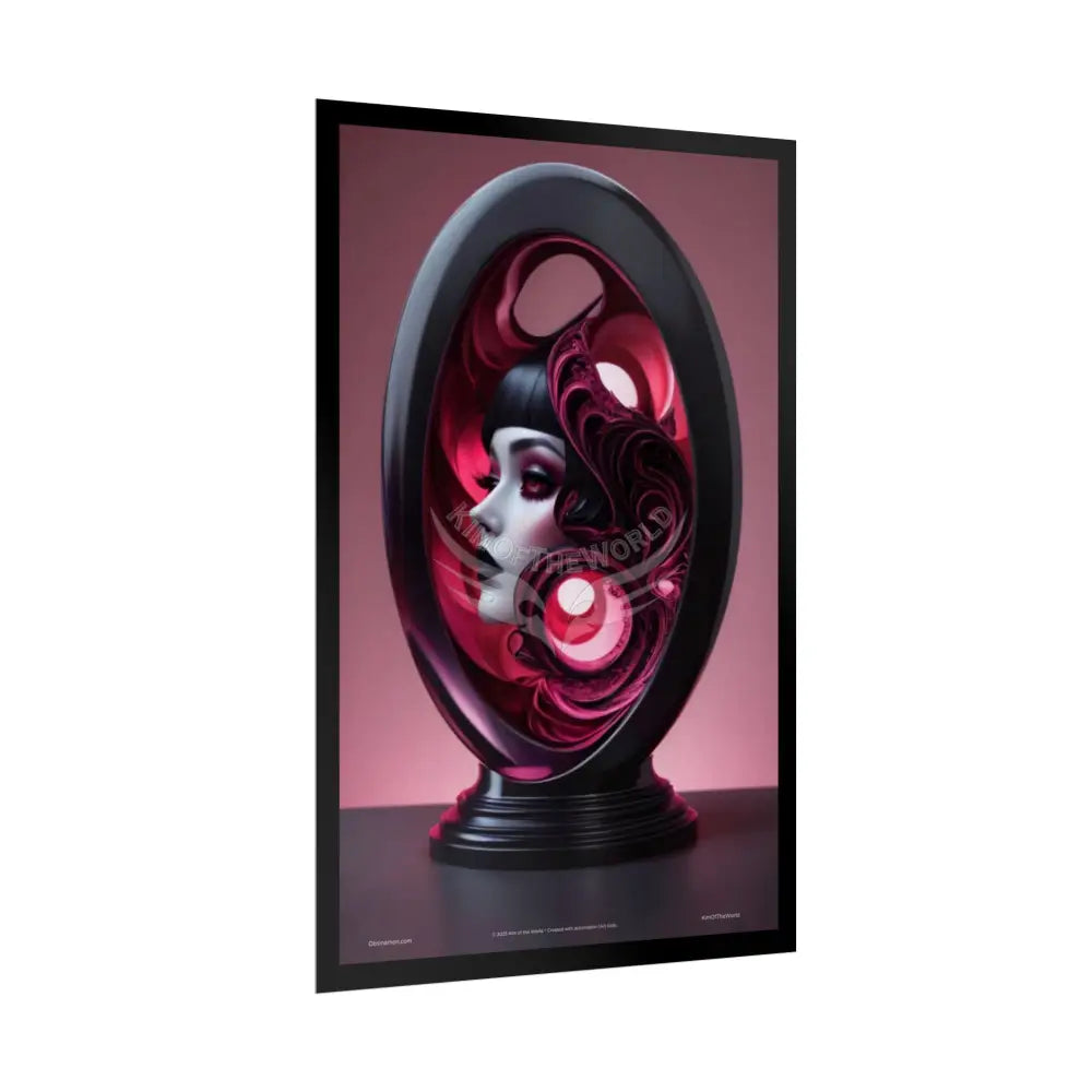Gothic Fashion Floral Lady Woman Weird Surreal Portrait Black & Red Satin 3D Moon Art Poster — Black & Red Fashion