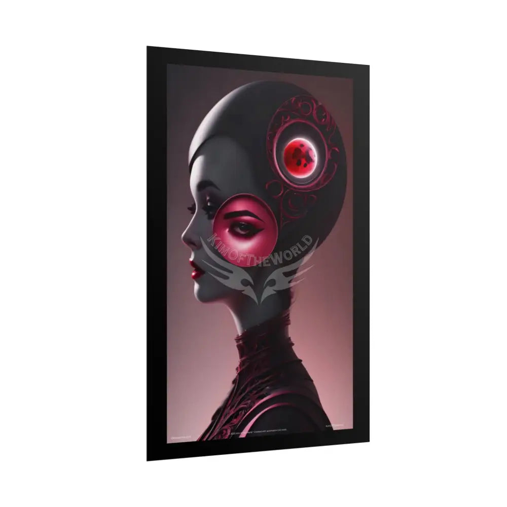 Gothic Fashion Floral Lady Woman Weird Surreal Portrait Black & Red Satin 3D Moon Art Poster — Black & Red Fashion