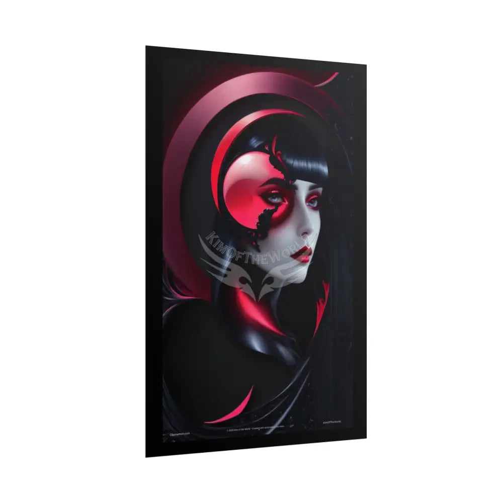 Gothic Fashion Floral Lady Woman Weird Surreal Portrait Black & Red Satin 3D Moon Art Poster — Black & Red Fashion