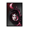 Gothic Fashion Floral Lady Woman Weird Surreal Portrait Black & Red Satin 3D Moon Art Poster — Black Pink & Red Fashion