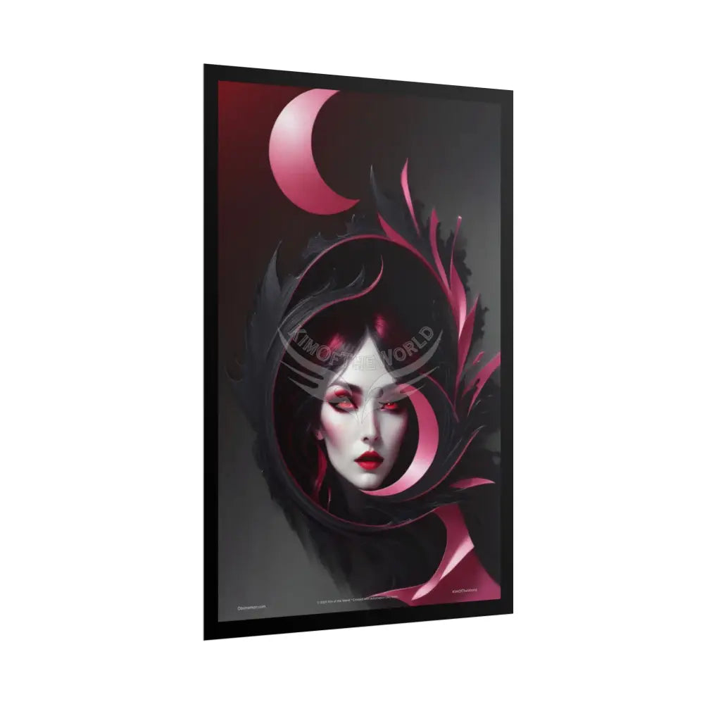 Gothic Fashion Floral Lady Woman Weird Surreal Portrait Black & Red Satin 3D Moon Art Poster — Black Pink & Red Fashion