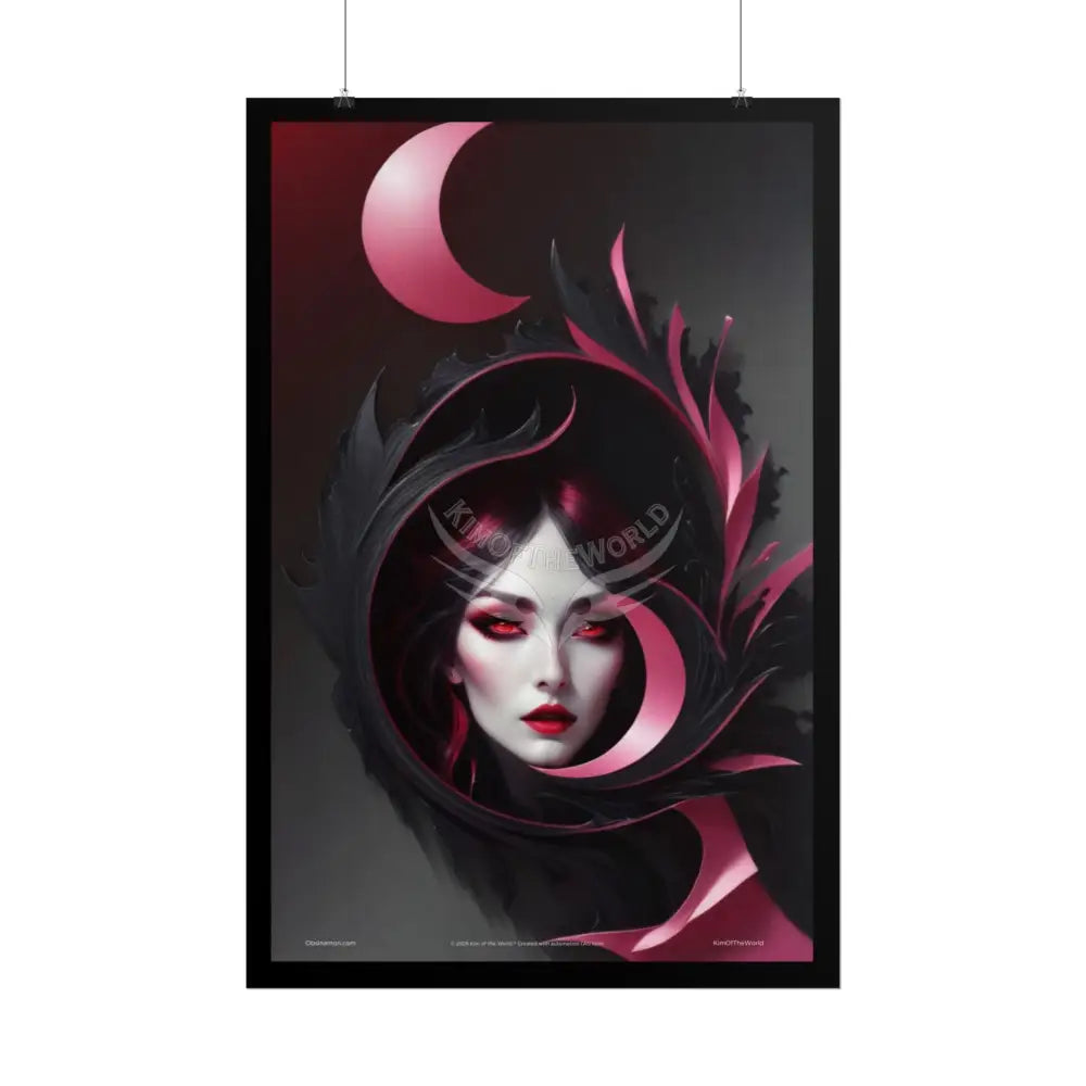 Gothic Fashion Floral Lady Woman Weird Surreal Portrait Black & Red Satin 3D Moon Art Poster — Black Pink & Red Fashion