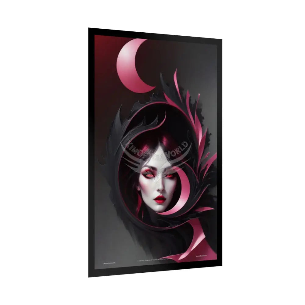 Gothic Fashion Floral Lady Woman Weird Surreal Portrait Black & Red Satin 3D Moon Art Poster — Black Pink & Red Fashion