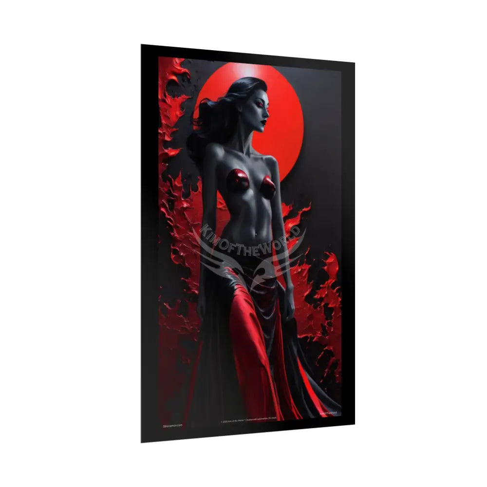 Gothic Fashion Floral Sexy Dark Lady Woman Black & Red Satin 3D Moon Art Poster — Black & Red Fashion Bedroom Prints