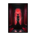 Gothic Fashion Red Sunset Minimalist Lady Woman Black & Red Satin 3D Moon Art Poster — Black & Red Fashion Bedroom