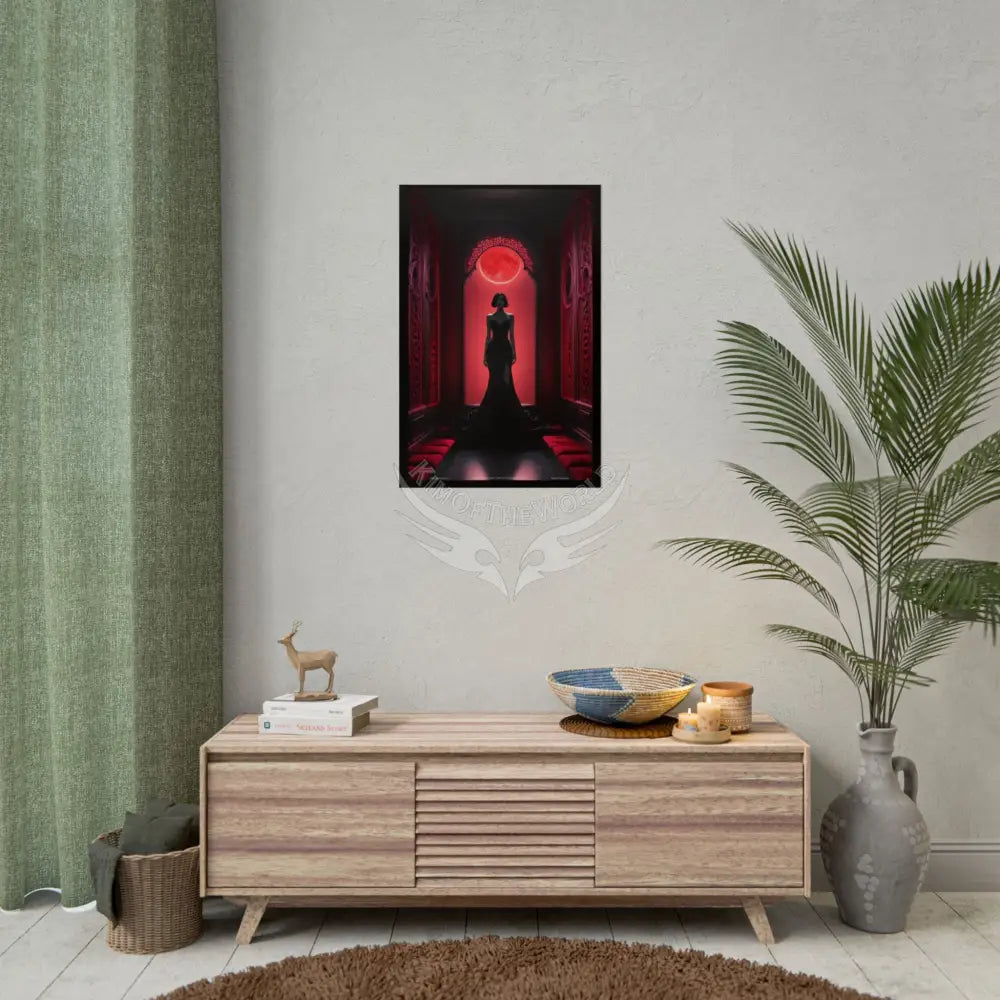 Gothic Fashion Red Sunset Minimalist Lady Woman Black & Red Satin 3D Moon Art Poster — Black & Red Fashion Bedroom