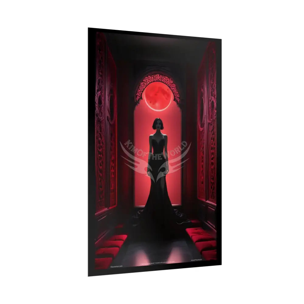 Gothic Fashion Red Sunset Minimalist Lady Woman Black & Red Satin 3D Moon Art Poster — Black & Red Fashion Bedroom