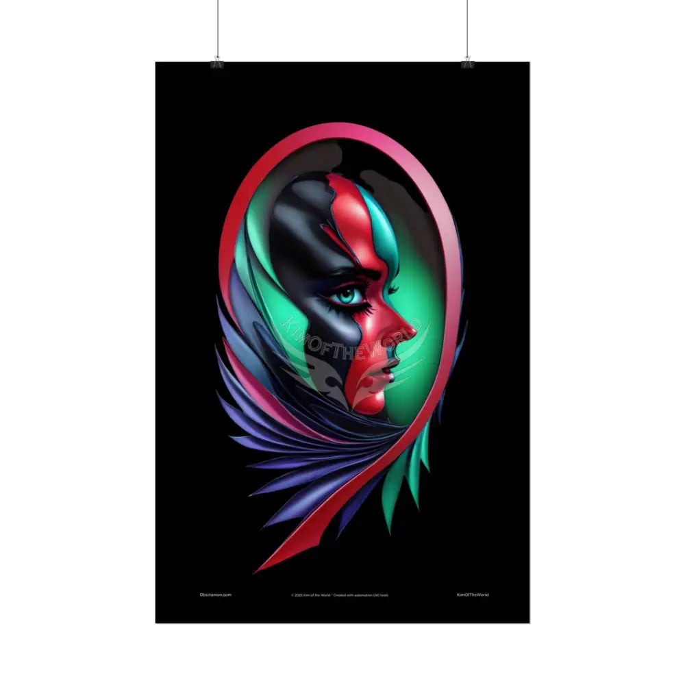 Gothic Heart Love Fashion Black Lace 3D Moon Weird Surreal Portrait Black & Red Satin 3D Moon Art Poster — Black & Red