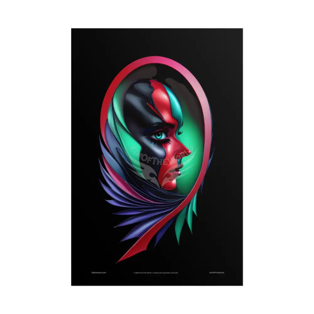 Gothic Heart Love Fashion Black Lace 3D Moon Weird Surreal Portrait Black & Red Satin 3D Moon Art Poster — Black & Red