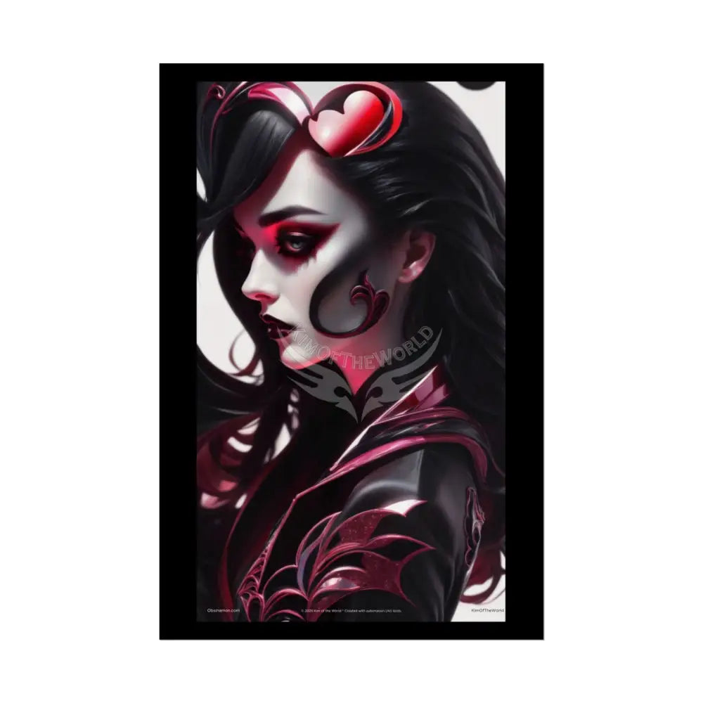 Gothic Heart Love Fashion Black Lace 3D Moon Weird Surreal Portrait Black & Red Satin 3D Moon Art Poster — Black & Red