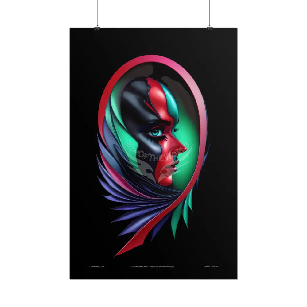 Gothic Heart Love Fashion Black Lace 3D Moon Weird Surreal Portrait Black & Red Satin 3D Moon Art Poster — Black & Red