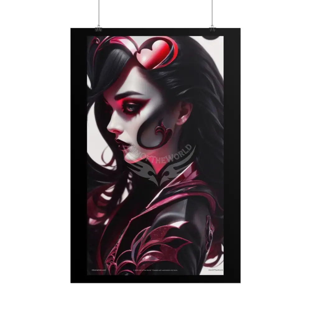 Gothic Heart Love Fashion Black Lace 3D Moon Weird Surreal Portrait Black & Red Satin 3D Moon Art Poster — Black & Red