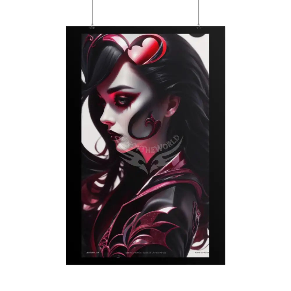 Gothic Heart Love Fashion Black Lace 3D Moon Weird Surreal Portrait Black & Red Satin 3D Moon Art Poster — Black & Red