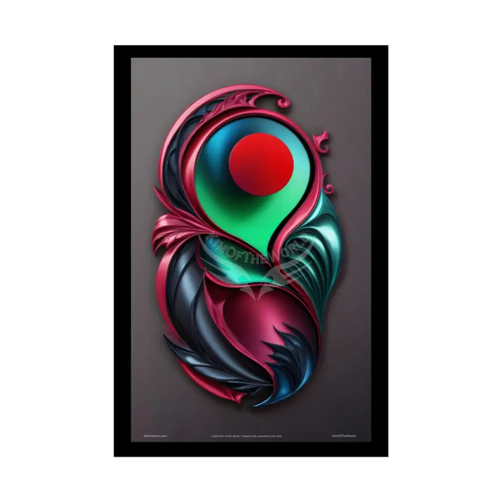 Gothic Heart Love Fashion Black Lace 3D Moon Weird Surreal Portrait Black & Red Satin 3D Moon Art Poster — Black & Red