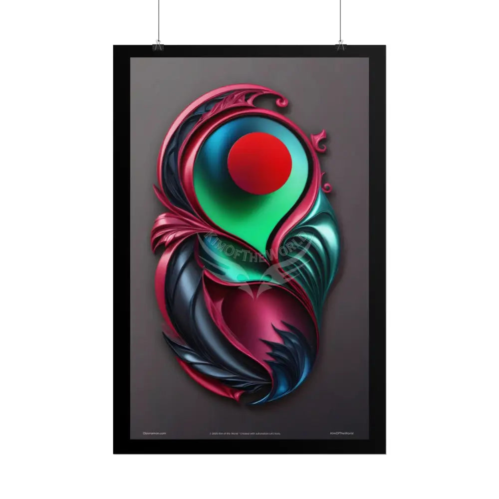 Gothic Heart Love Fashion Black Lace 3D Moon Weird Surreal Portrait Black & Red Satin 3D Moon Art Poster — Black & Red