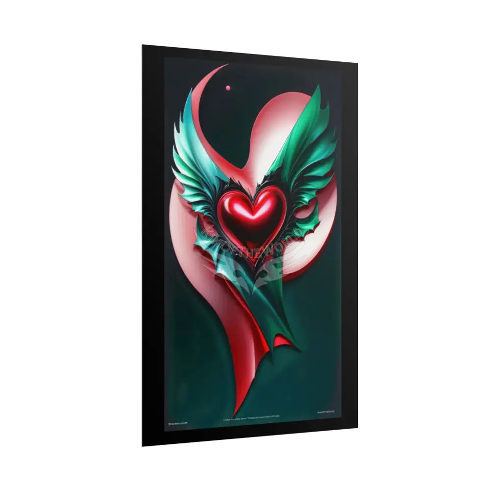 Gothic Heart Love Tattoo 3D Winged Heart Love Weird Surreal Portrait Black & Red Satin 3D Moon Art Poster — Black & Red