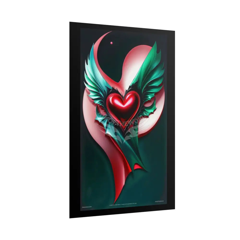 Gothic Heart Love Tattoo 3D Winged Heart Love Weird Surreal Portrait Black & Red Satin 3D Moon Art Poster — Black & Red
