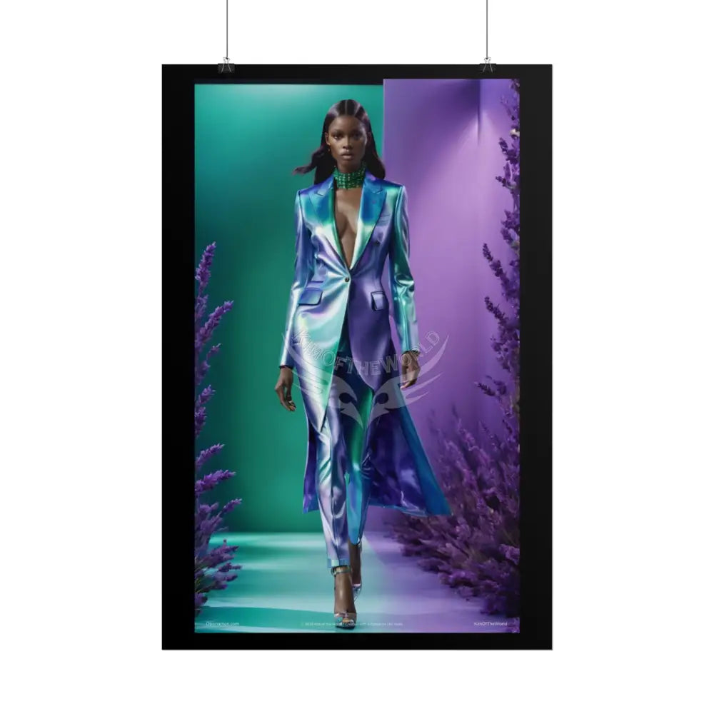 Gothic Iridescent High Fashion Satin Gothic Lady Model Goth Girl Goddess Black Queen Surreal Lady Deep Purple Blue &