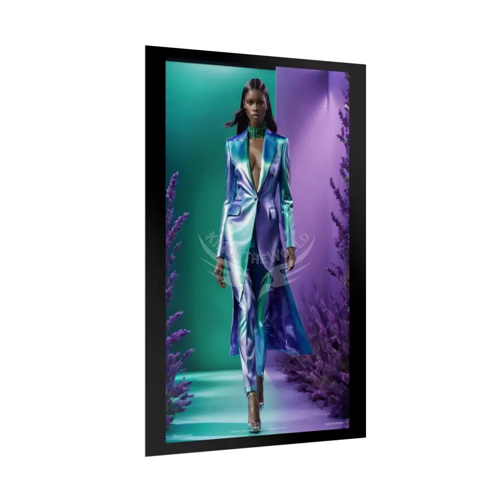 Gothic Iridescent High Fashion Satin Gothic Lady Model Goth Girl Goddess Black Queen Surreal Lady Deep Purple Blue &