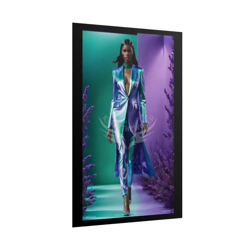 Gothic Iridescent High Fashion Satin Gothic Lady Model Goth Girl Goddess Black Queen Surreal Lady Deep Purple Blue &