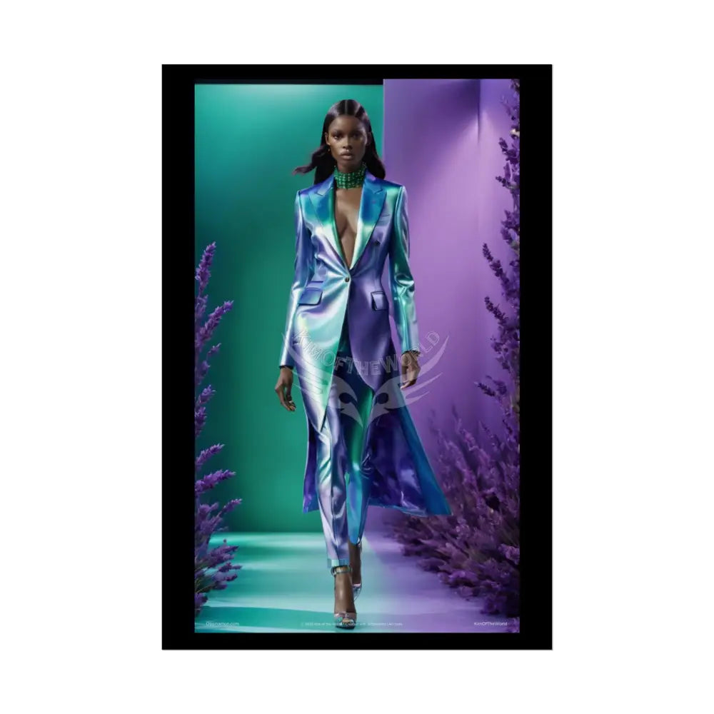 Gothic Iridescent High Fashion Satin Gothic Lady Model Goth Girl Goddess Black Queen Surreal Lady Deep Purple Blue &