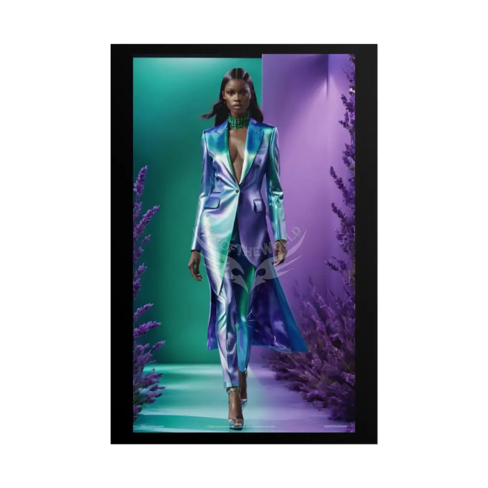 Gothic Iridescent High Fashion Satin Gothic Lady Model Goth Girl Goddess Black Queen Surreal Lady Deep Purple Blue &