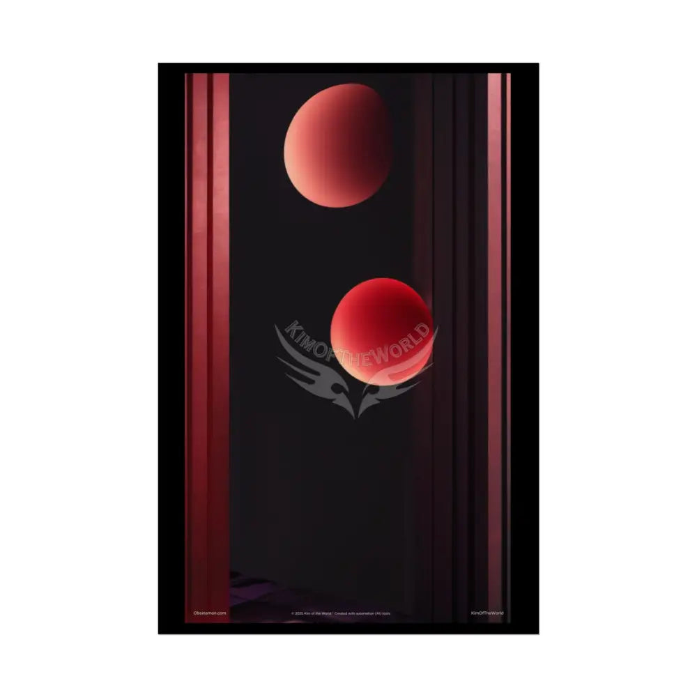 Gothic Magic Minimalist Vintage 2 Pink Blood Moon Staircase Interior Room Black & Red Satin 3D Moon Art Poster — Black