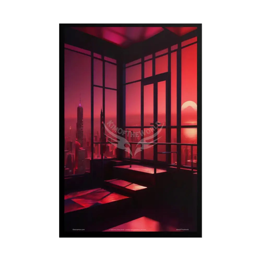 Gothic Magic Minimalist Vintage 2 Pink Blood Moon Staircase Interior Room Black & Red Satin 3D Moon Art Poster — Black