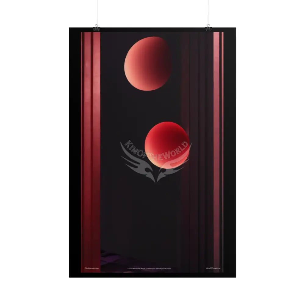Gothic Magic Minimalist Vintage 2 Pink Blood Moon Staircase Interior Room Black & Red Satin 3D Moon Art Poster — Black