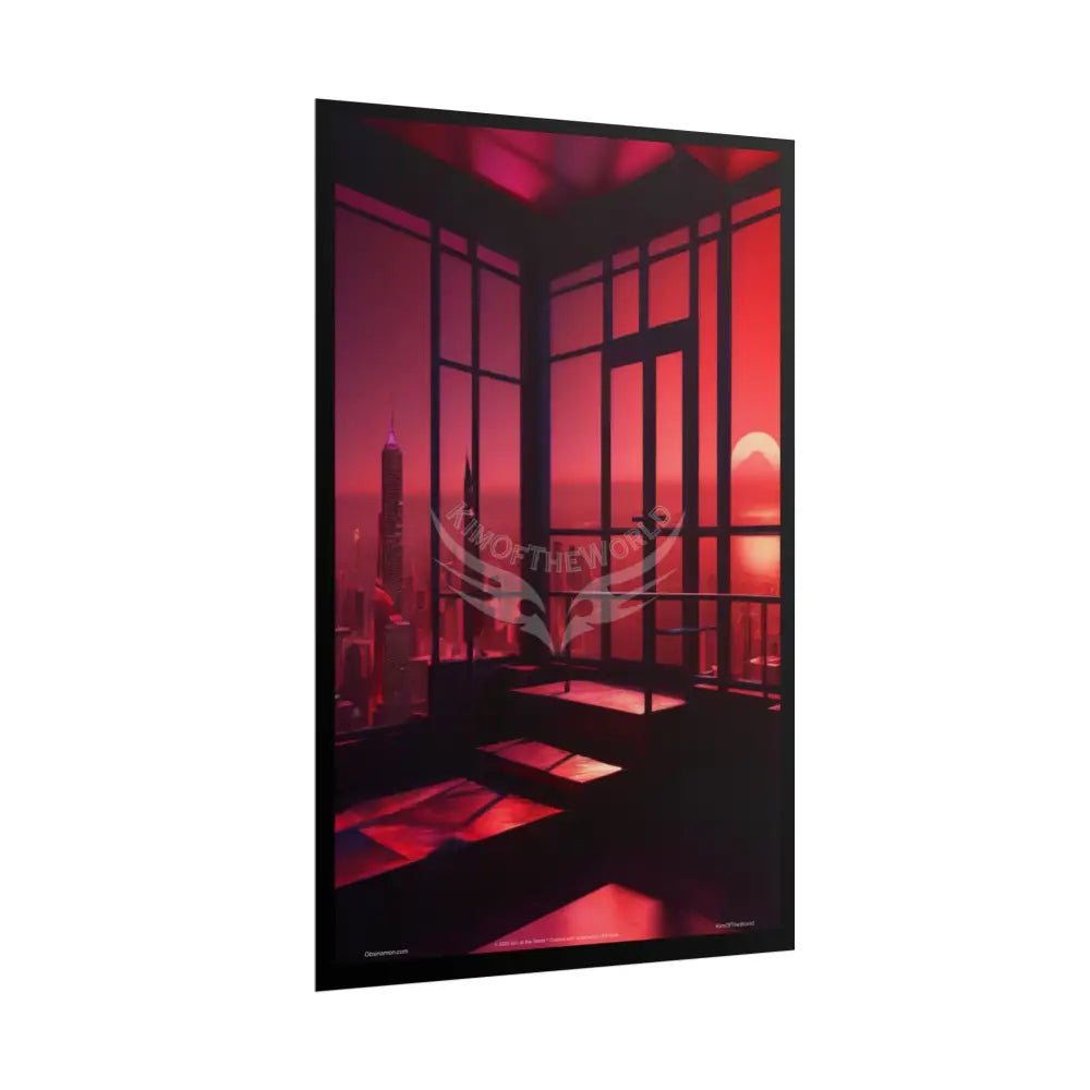 Gothic Magic Minimalist Vintage 2 Pink Blood Moon Staircase Interior Room Black & Red Satin 3D Moon Art Poster — Black