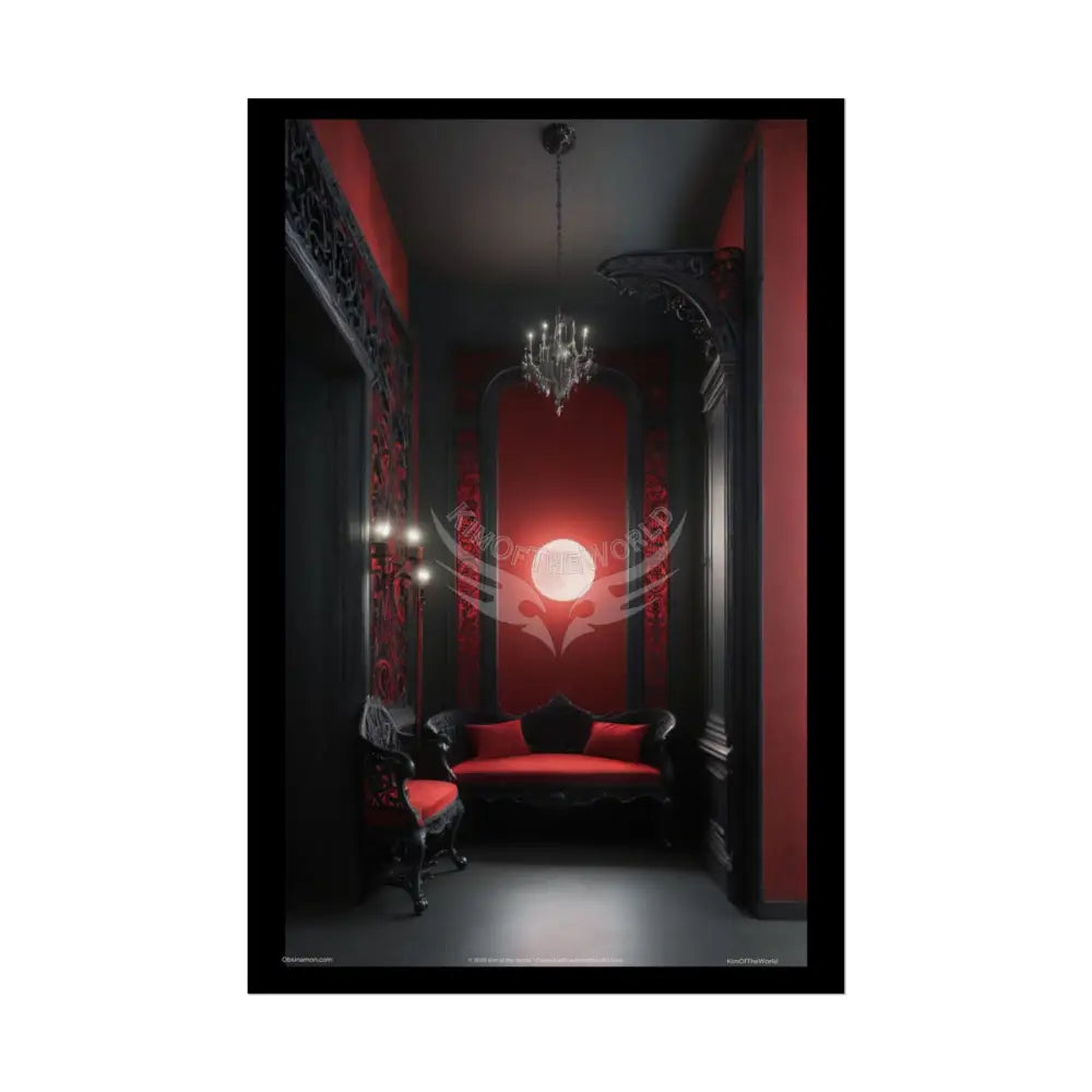 Gothic Magic Minimalist Vintage Room Black & Red Satin 3D Moon Art Poster — Black & Red Fashion Bedroom Prints (Rolled)