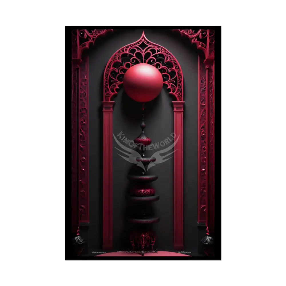 Gothic Magic Minimalist Vintage Room Black & Red Satin 3D Moon Art Poster — Black & Red Fashion Bedroom Prints (Rolled)