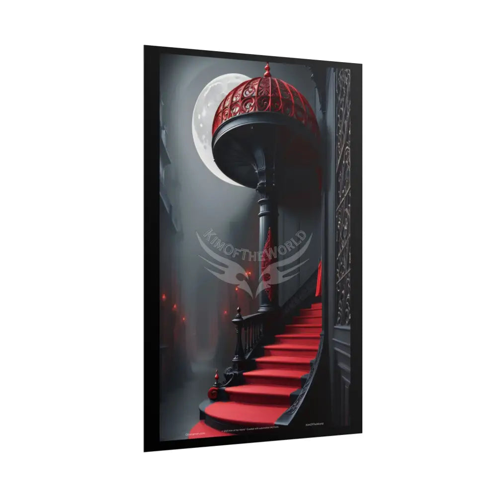 Gothic Magic Minimalist Vintage Room Black & Red Satin 3D Moon Art Poster — Black & Red Fashion Bedroom Prints (Rolled)