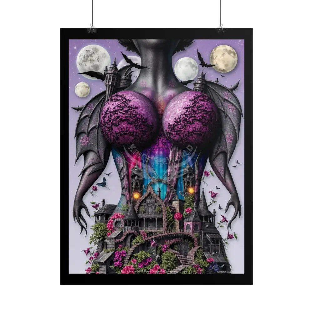 Gothic Moon Bra Village Cottage Art Print (Ombre Sunset Floral Gardens) Yellow - Rolled Poster Poster